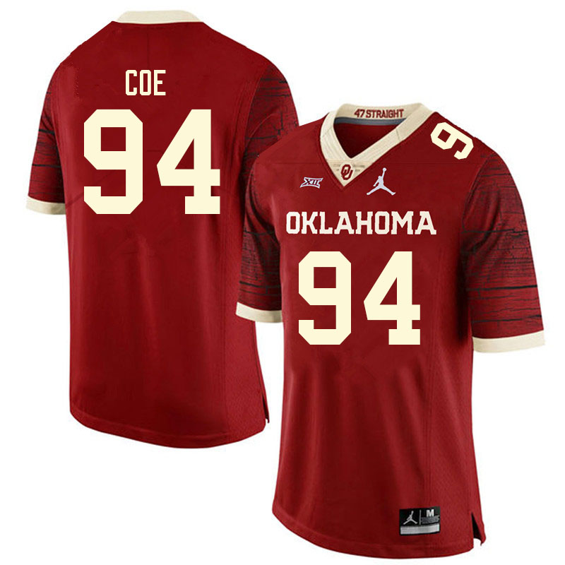 Men #94 Isaiah Coe Oklahoma Sooners College Football Jerseys Sale-Retro - Click Image to Close
